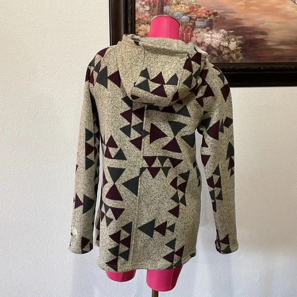 North Face Crescent Wrap Fleece Jacket Toggle Button Peyote Beige Aztec Sweater